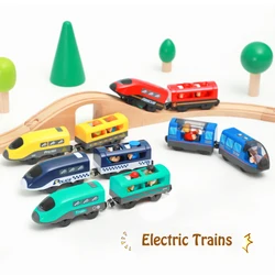 Treno elettrico magnetico locomotiva per auto pista in legno Slot pressofuso giocattoli ferroviari adatti per binari del treno in legno per giocattoli per bambini