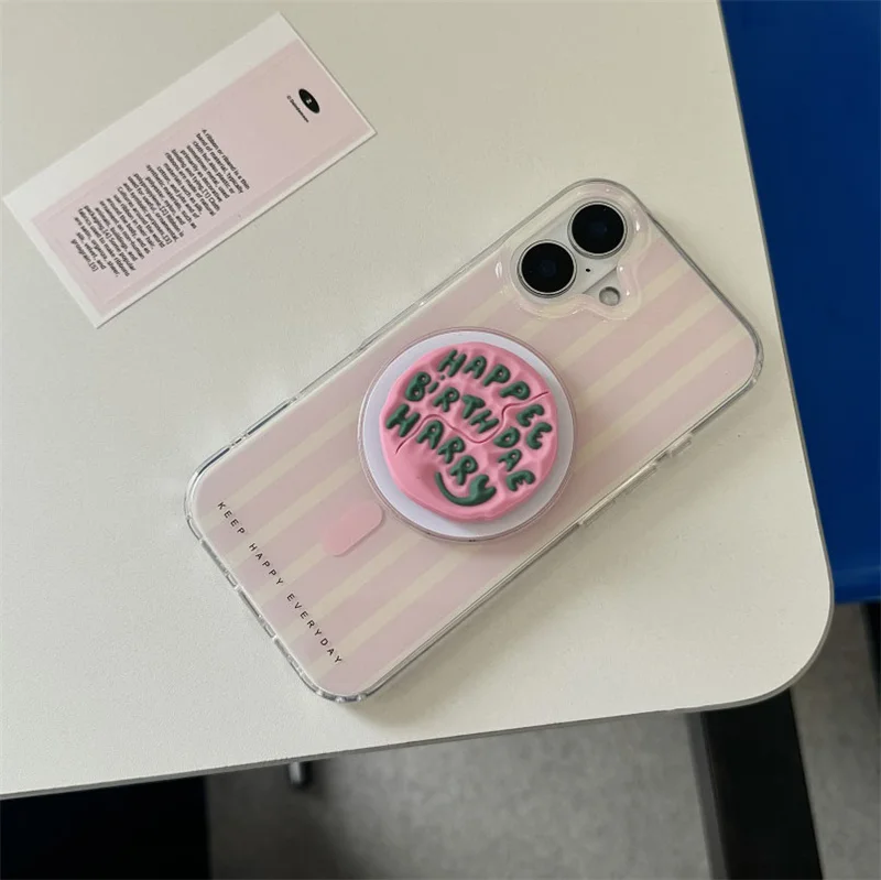 Простой магнитный чехол для телефона в розовую полоску для iPhone 16, Pro, 15, 14, 13 Pro Max, задняя крышка с подставкой Magsafe, противоударные чехлы