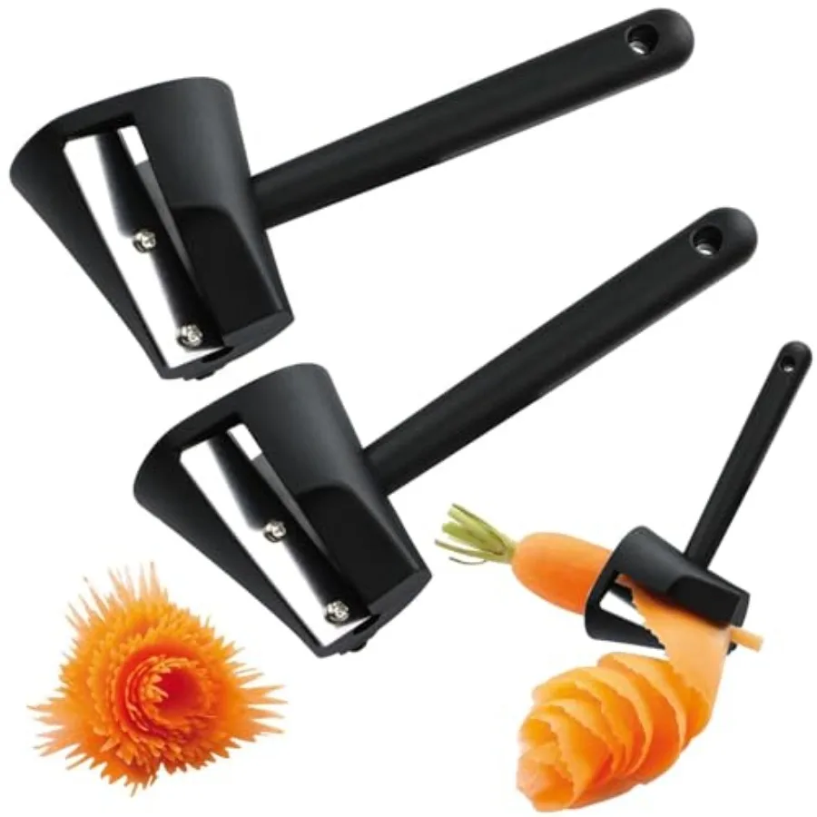 2 Pack Carrot Peeler Carrot Curler Black Carrot Spiral Shred Slicer Root Vegetables Fruits Slicer Sharpener Garnishing Tool