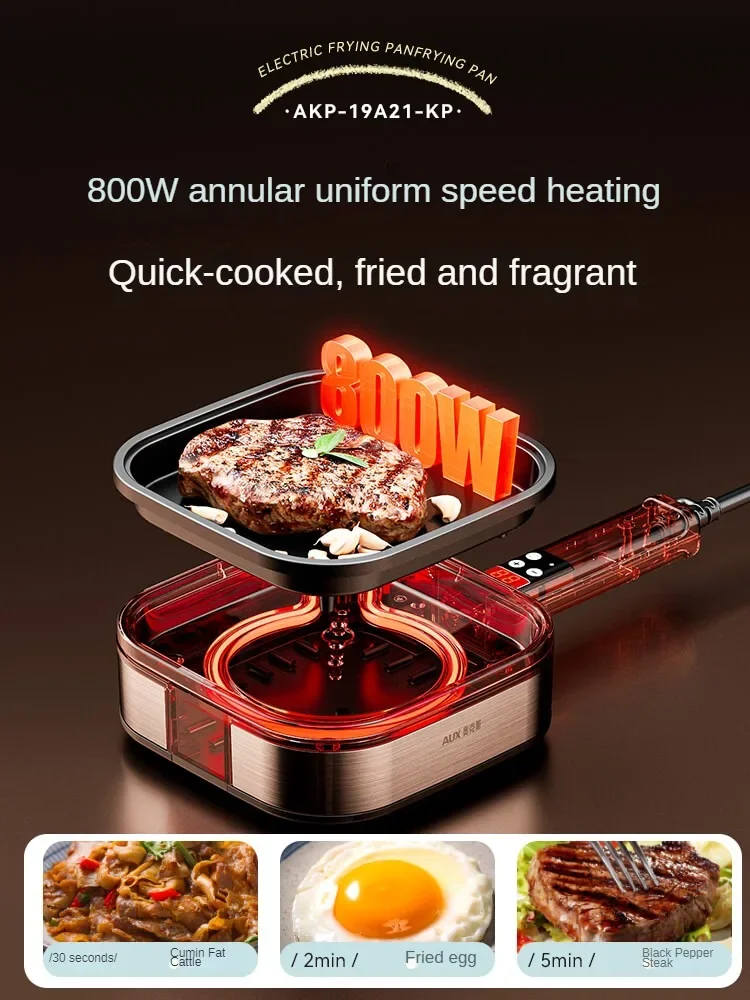 220V Non-stick Electric Skillet Egg Frying Pan with Detachable Handle for Breakfast Pancakes and Steaks