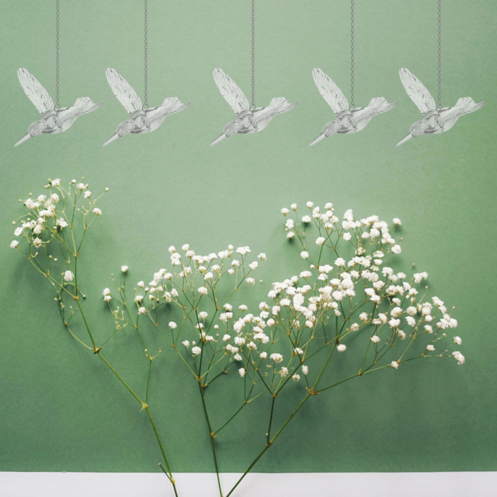 

20 Pcs Clear Hummingbird Decoration Home Wedding Pendants Hanging nament Flying Modeling Transparent Crystal Garden Statue