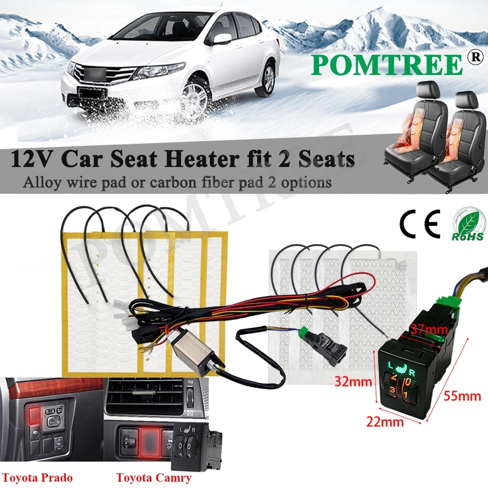 Universal Car Seat Heater Kits Fits 2 Seats Alloy Wire/Carbon Fiber Heating Pad 3-level Control Switch For Toyota Camry Prado