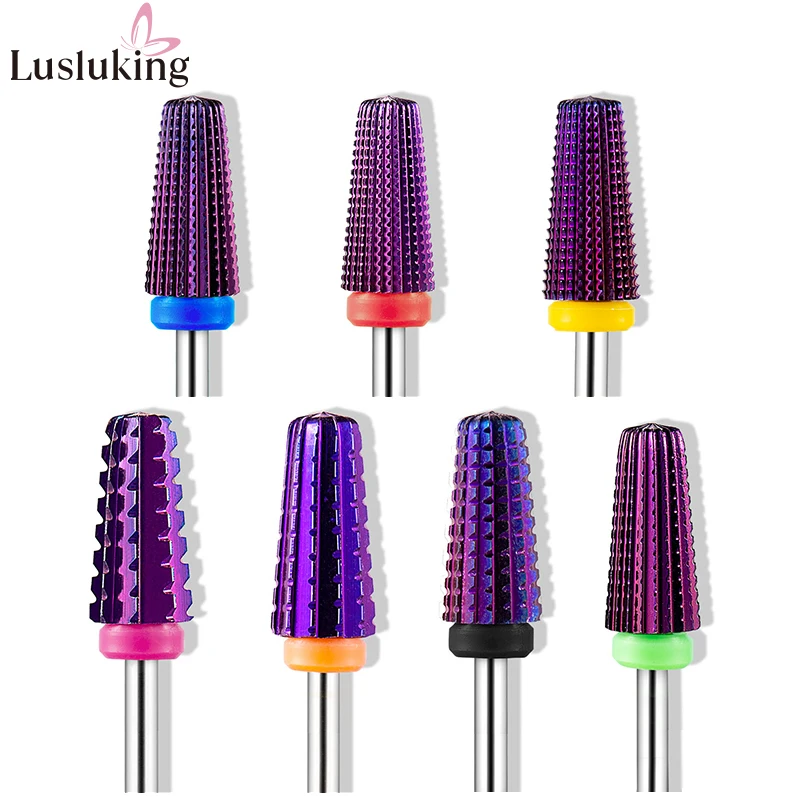 New Purple Plated 5 in 1 Tungsten Carbid Nail Drill Bits With Cut Tapered Bit Milling Cutter For Manicure Accessories Nail Tools