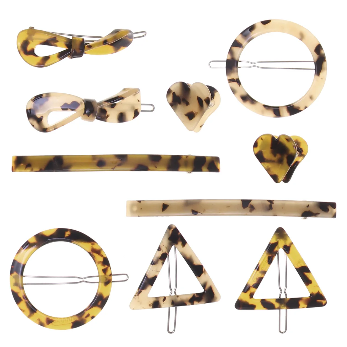

10pcs Tortoiseshell Hair Clips Leopard Print Barrettes Vintage Hollow Bow Knot Women Resin Hairpins Grip Fastening For