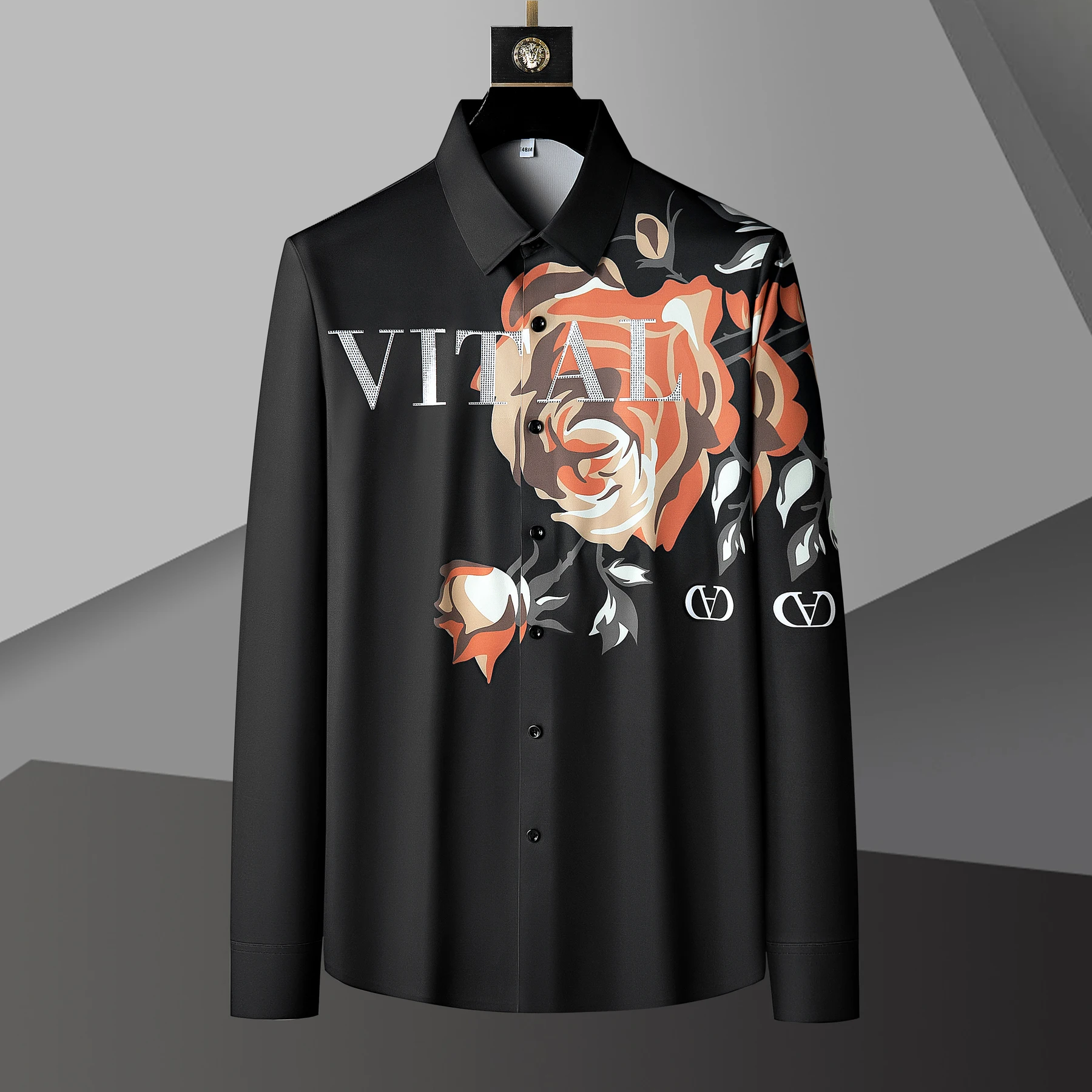 

Трендовая брендовая модная популярная рубашка с алмазным принтом, мужская рубашка с принтом в стиле барокко, Мужская Осенняя рубашка, Мужская Клубная одежда