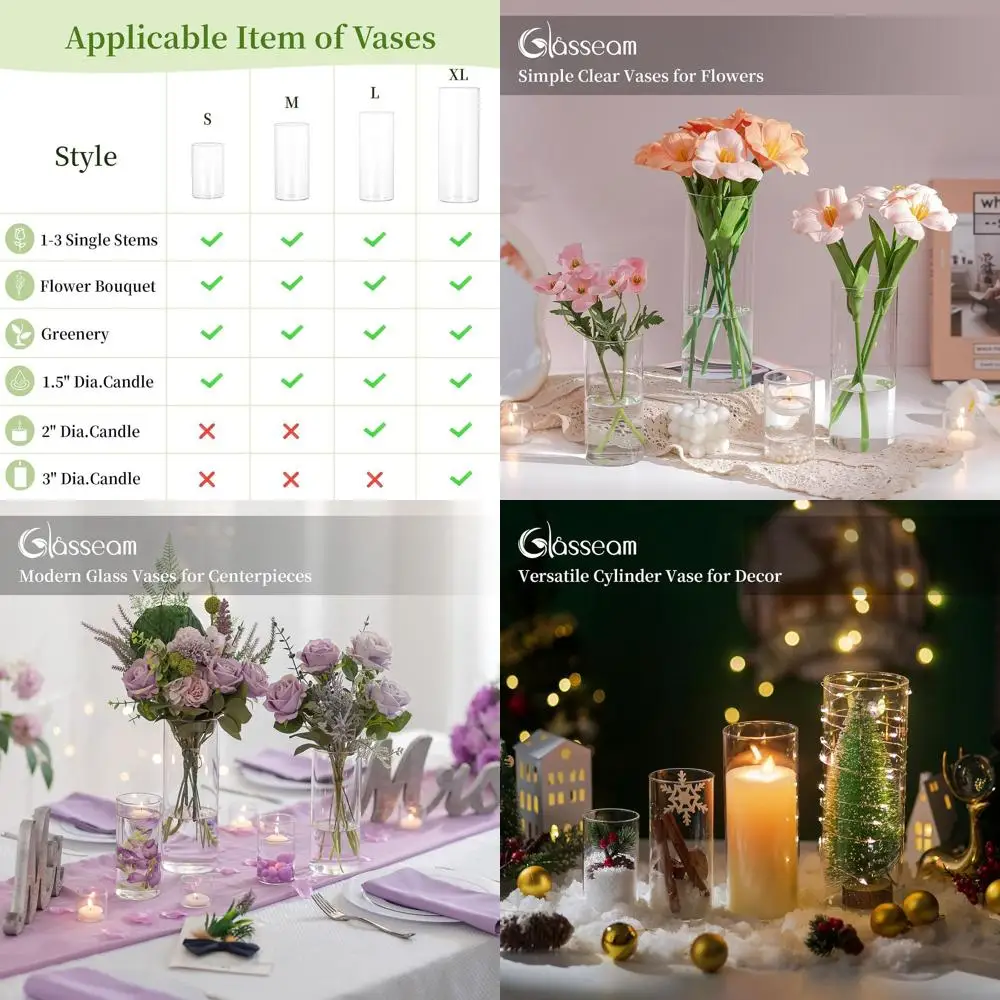 

Набор из 36 стеклянных ваз-цилиндров, прозрачных, для центральных композиций, размеры от 4 до 10, идеально подходят для современных свадеб и домашнего декора