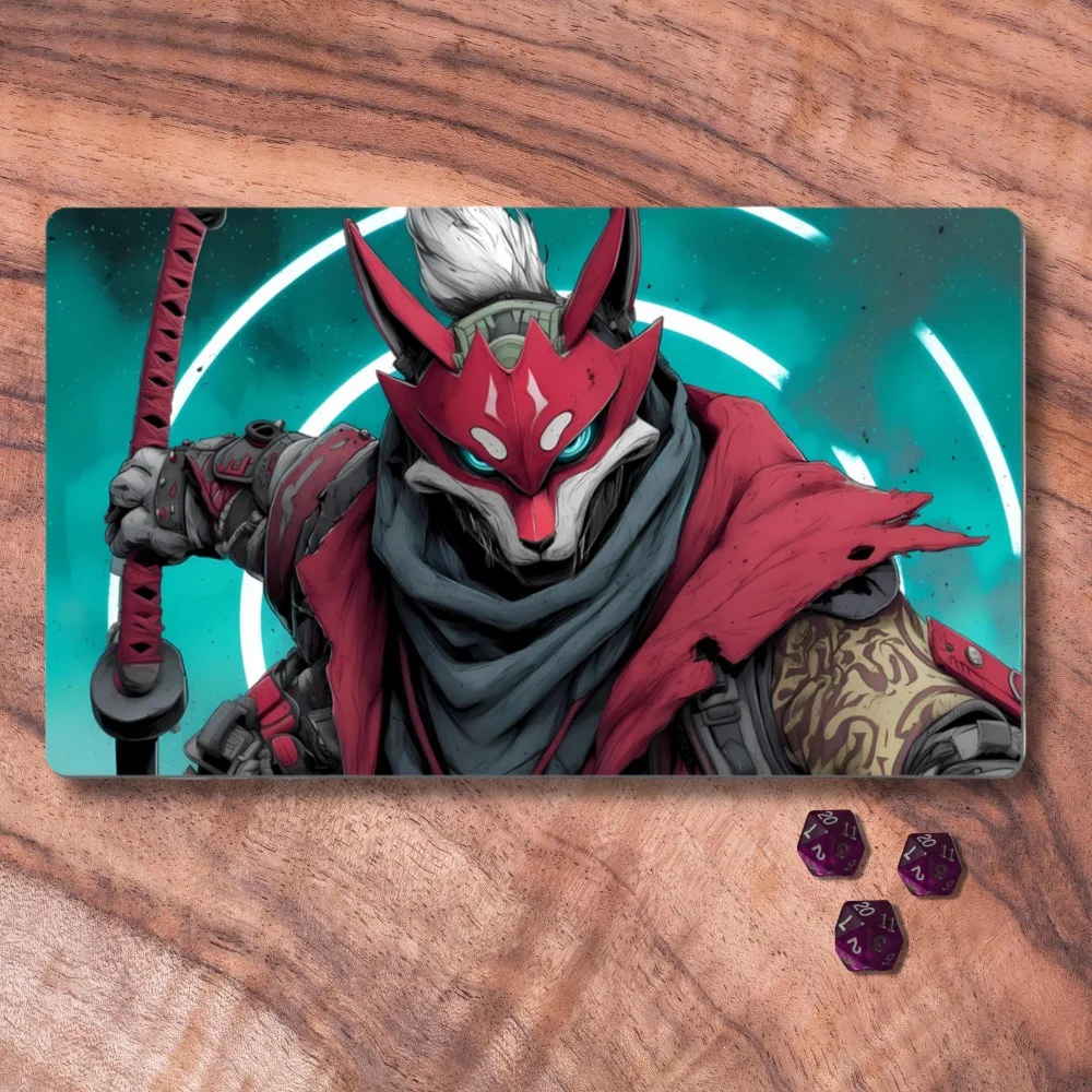 MTG Playmat, Kitsune Samurai Themed RPG Playmat Available With or Without Zones, TCG Playmat Anime, Gifts for Gamers