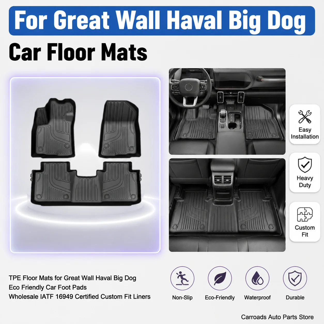  (LHD)TPE Floor Mats for 23-26 Haval second-generation big dog PLUS single-layer foot pad Eco Friendly Car Foot Pads