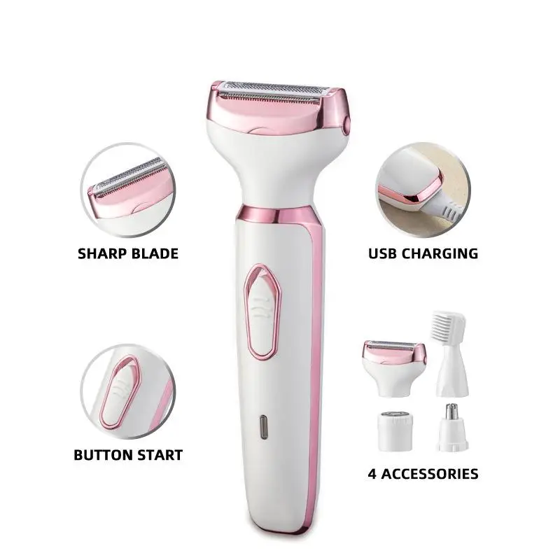 

Rechargeable 4-in-1 Electric Razor For Women - Painless Hair Trimmer For Nose Ear Portable Body Shavers Set