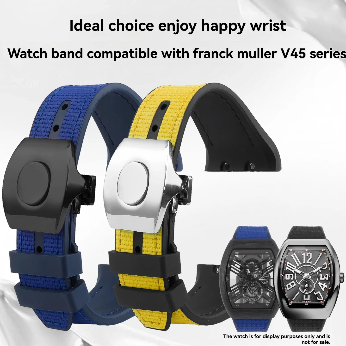 High-Quality, Waterproof, and Wear-Resistant FMK Fluorocarbon Rubber Blue Watch Strap for Franck Muller V45 Yacht Series