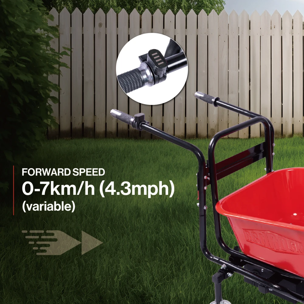 wheelbarrow electric Professional specs - this wheelbarrow uses an electric 24v 500w  Brushless motor system, powered by (2)12v