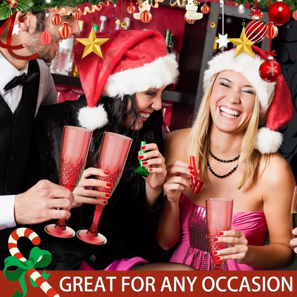 Reusable Dark Red 48-Piece Champagne Flutes Set for Weddings, Christmas, Bachelor Parties, and Toasts