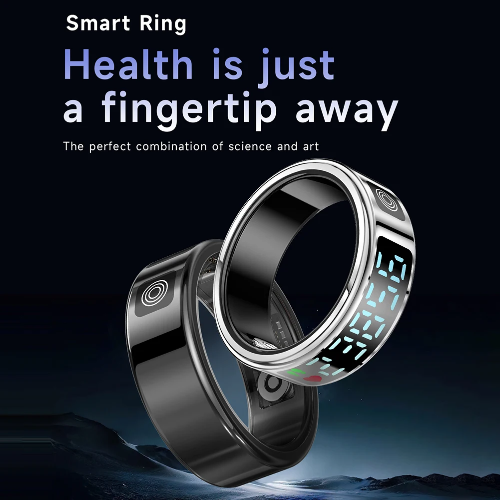 2025 New SR08 Smart Ring LED Display Screen Heart Rate Blood Oxygen Monitor 5ATM Waterproof Health Fitness Ring for Android IOS