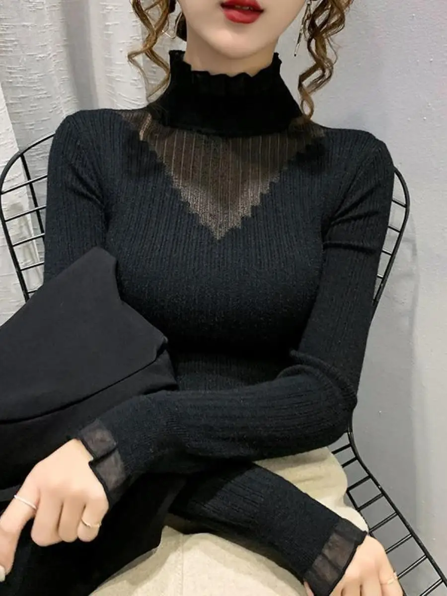slim-fit-lace-knitted-sweater-high-collar-splicing-hollow-out-new-sle-autumn-winter-knitted-top-faionable-with-ket-han