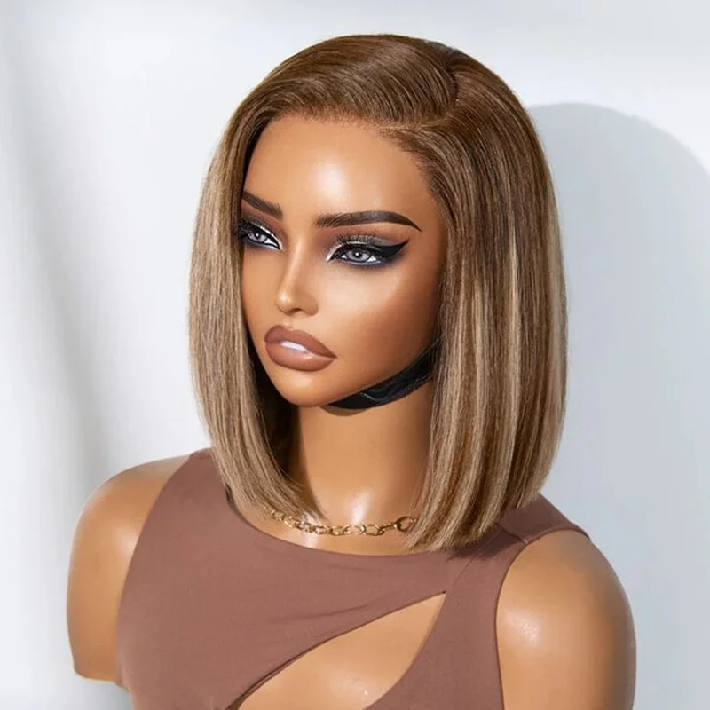 highlight-blunt-cut-bob-glueless-13x4-lace-front-wig-short-brown-hair-wigs