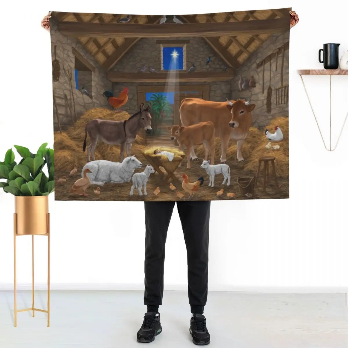 Baby Jesus In Manger Christmas Nativity Scene Throw Blanket Cozy Light Blanket for Travel Camping Picnic