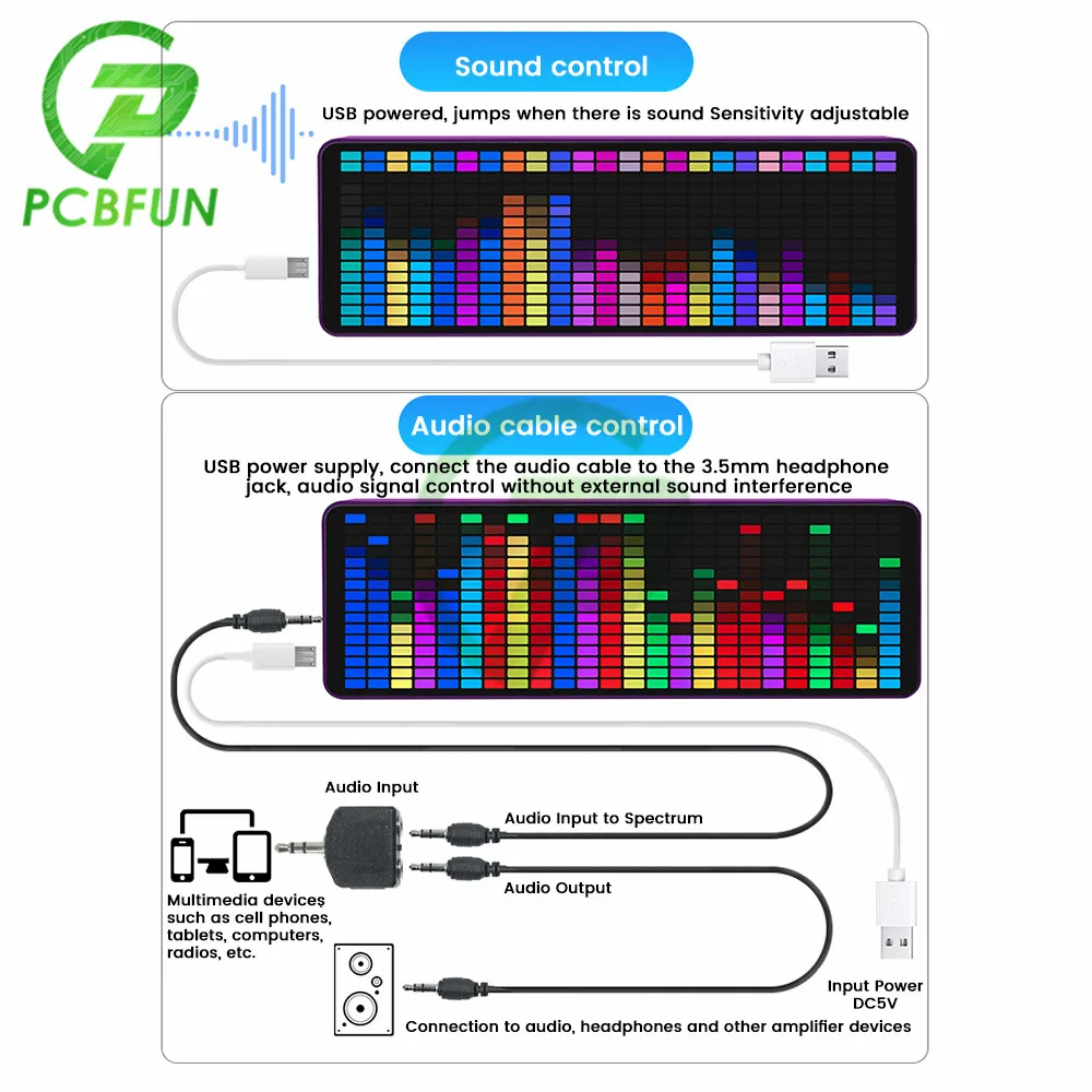 Color RGB Music Spectrum Display LED Pick up Ambient Light Electronic Clock Sound Control Spectrum Level Indicator Rhythm Light