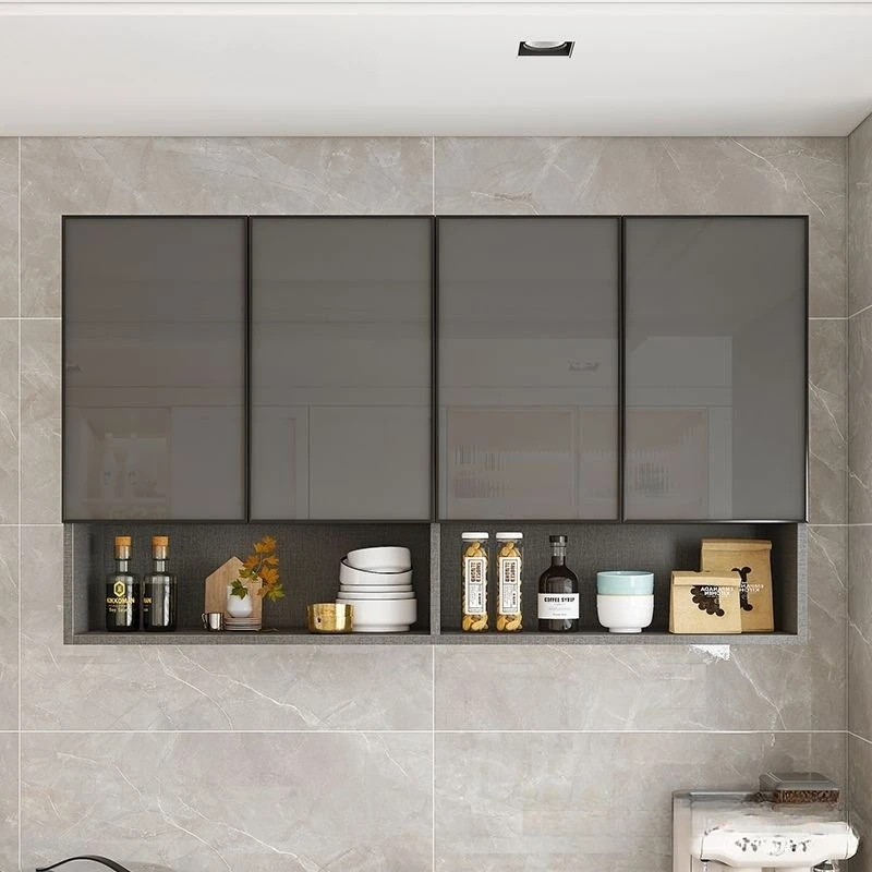 

Space aluminum solid wood kitchen wall cabinet restaurant multi-functional storage kitchen hanging