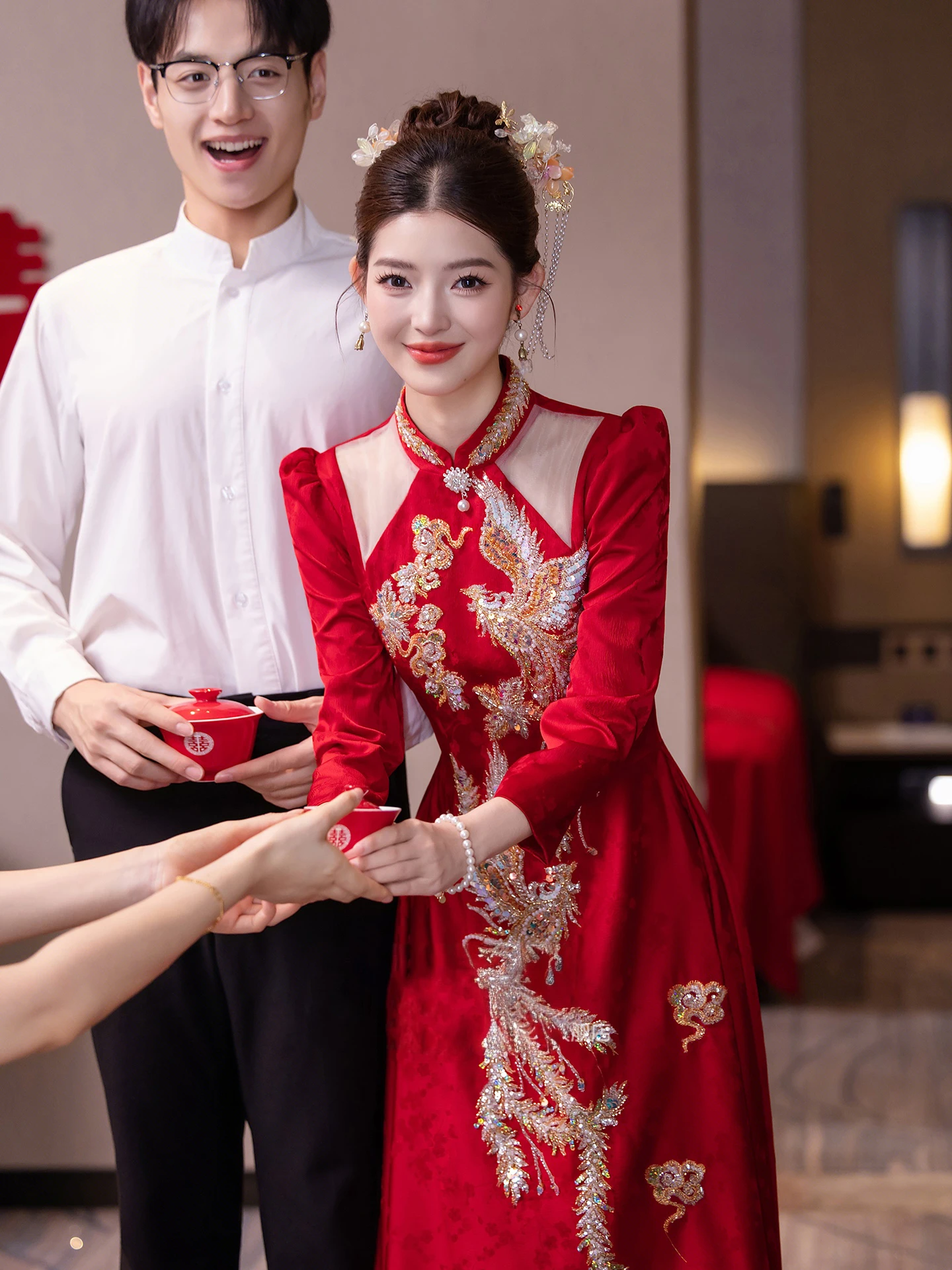 

Red Wine Color Long Sve Wedding Dr New Chinese Sle Engagement Ceremony Women's Luxury Sensation Winter Return Home Suit