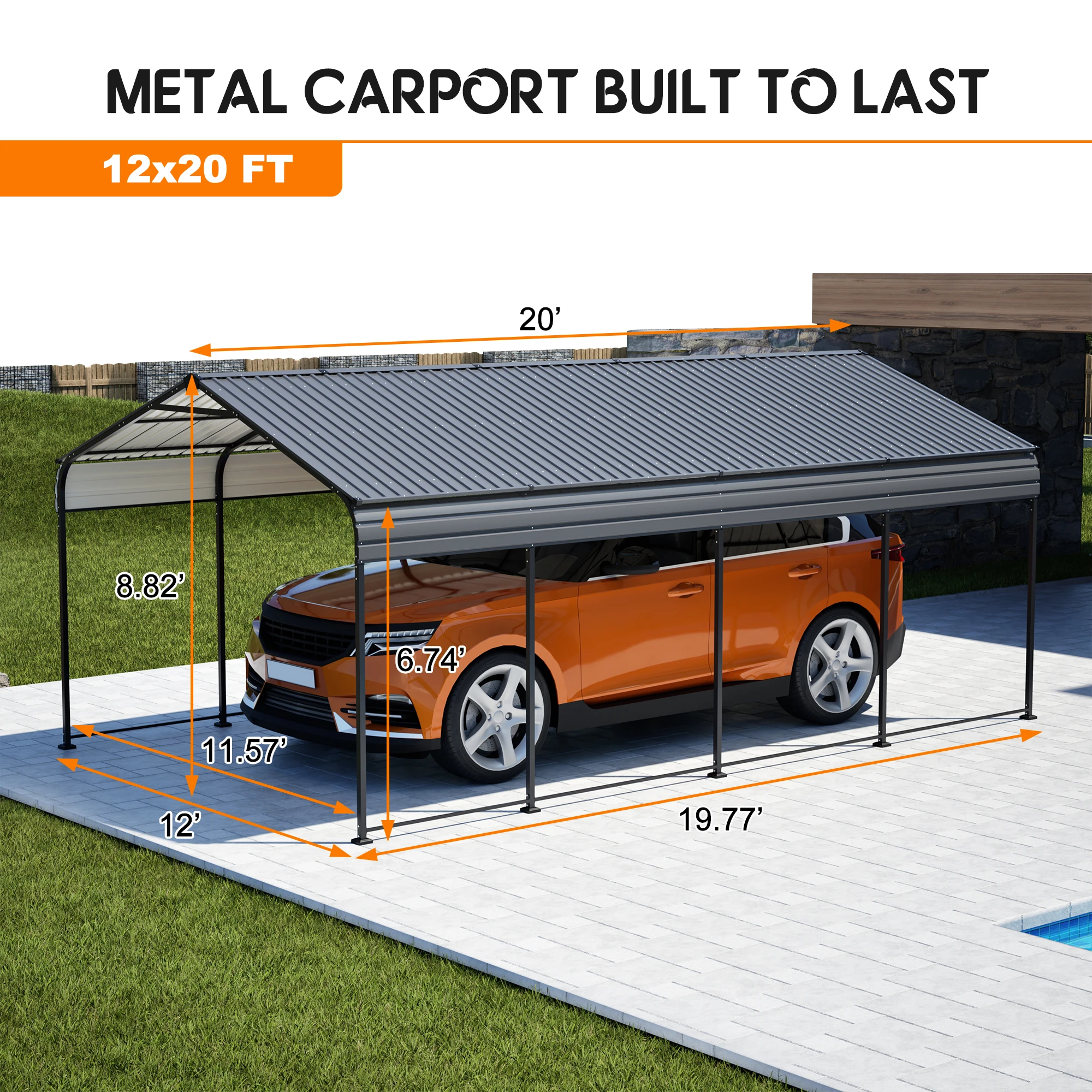 12x20 FT Heavy Duty Galvanized Metal Carport Outdoor Oversized Car Shelter for Car Tractors