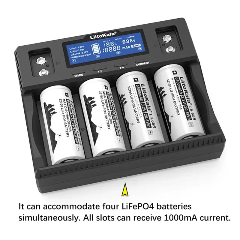 LiitoKala Lii-D4XL 21700 18650 3.7V Li-ion 3.2V LiFePO4 1.2V NiMH/Cd 26650 26700 32700 D AA AAA 9V LCD Display Battery Charger