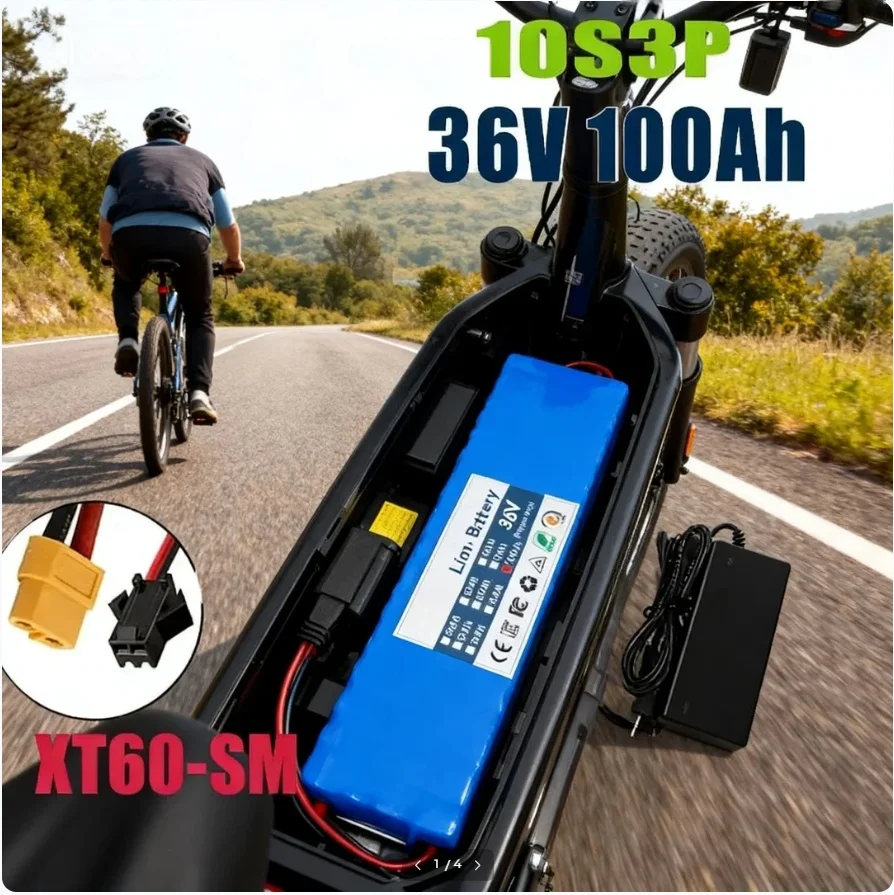 Kostenloser Versand 10S3P 36V 100Ah 18650 wiederaufladbarer Lithium-Akku 1000W Leistung für modifizierte Fahrräder, Elektroroller und Fahrzeuge mit BMS