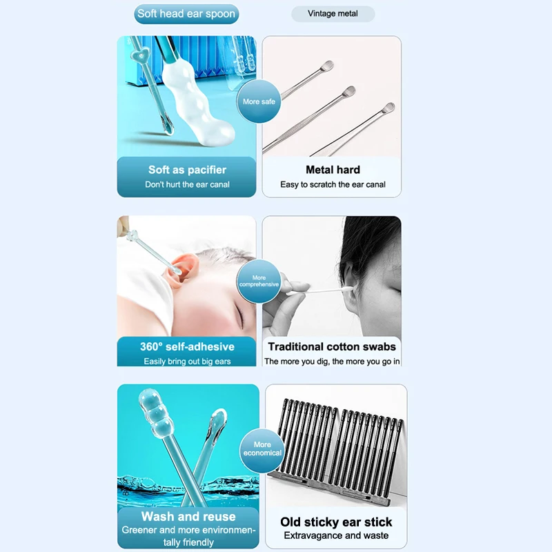 1/3/5 boîtes collant oreille creuser oreille creuser outil oreille cire nettoyage spécial pas mal oreille creuser cuillère oreille creuser coton-tige