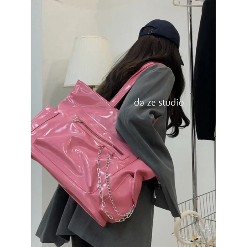 

2024 New Pink Niche Design Tote Bags Female College Students Large Capacity Slung Simple Shoulder Bags Commute Fashion Handbag