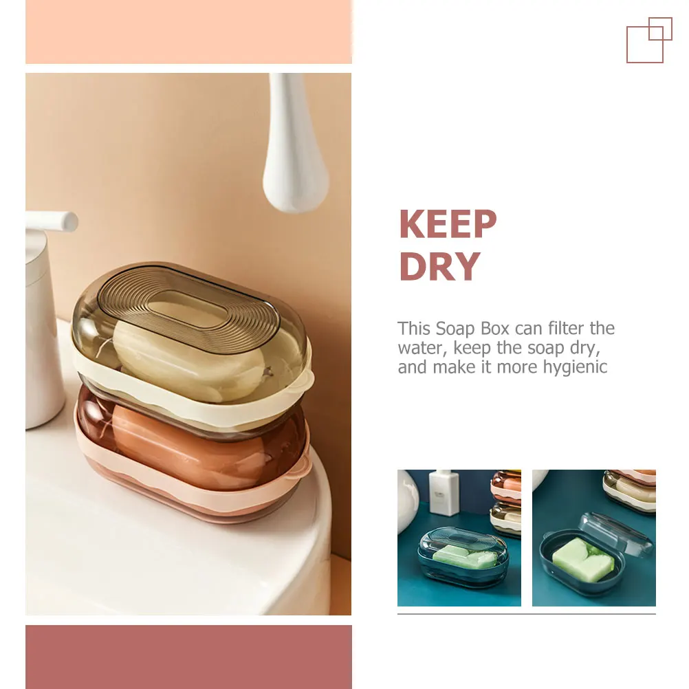 

2 Pcs Split Drain Soap Box Shower Holder Plastic Water Proof Unique Draining Containers for Dish with Lid Bathroom Travel