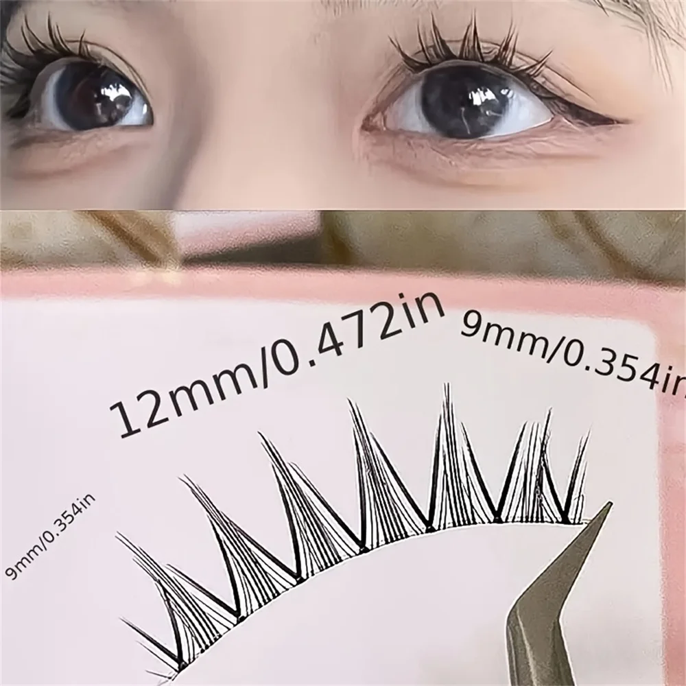 自然な見た目のつけまつげ5組、10-12mm Cカーリー、透明なステムの極細バンド、フルフェアリースタイルのフィッシュテールまつげ