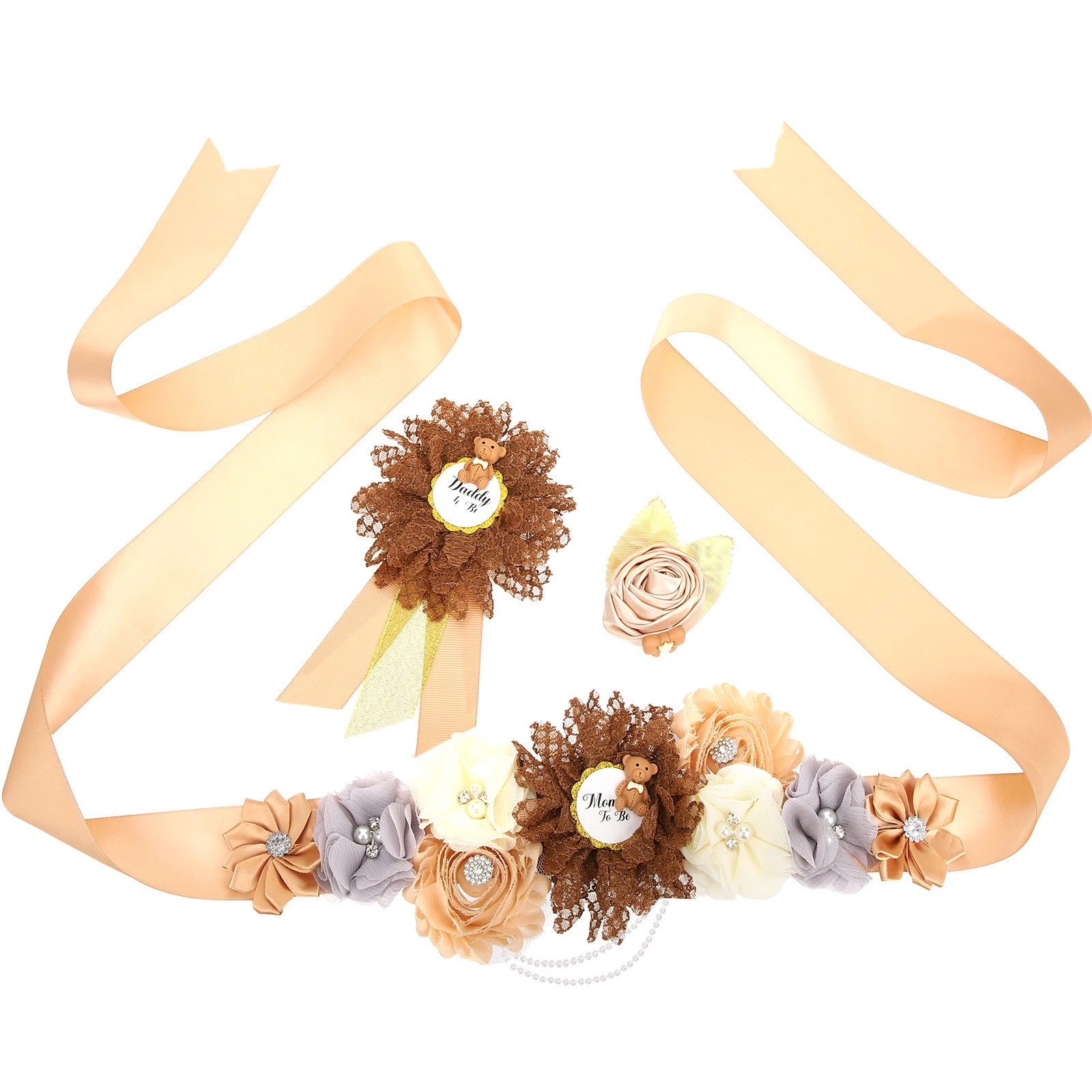 

1 set 1 Set Flowers Sash Belt For Mommy To Be Pregnancy Baby Shower Maternity Photo Props Daddy Corsage Pin Decoration Set