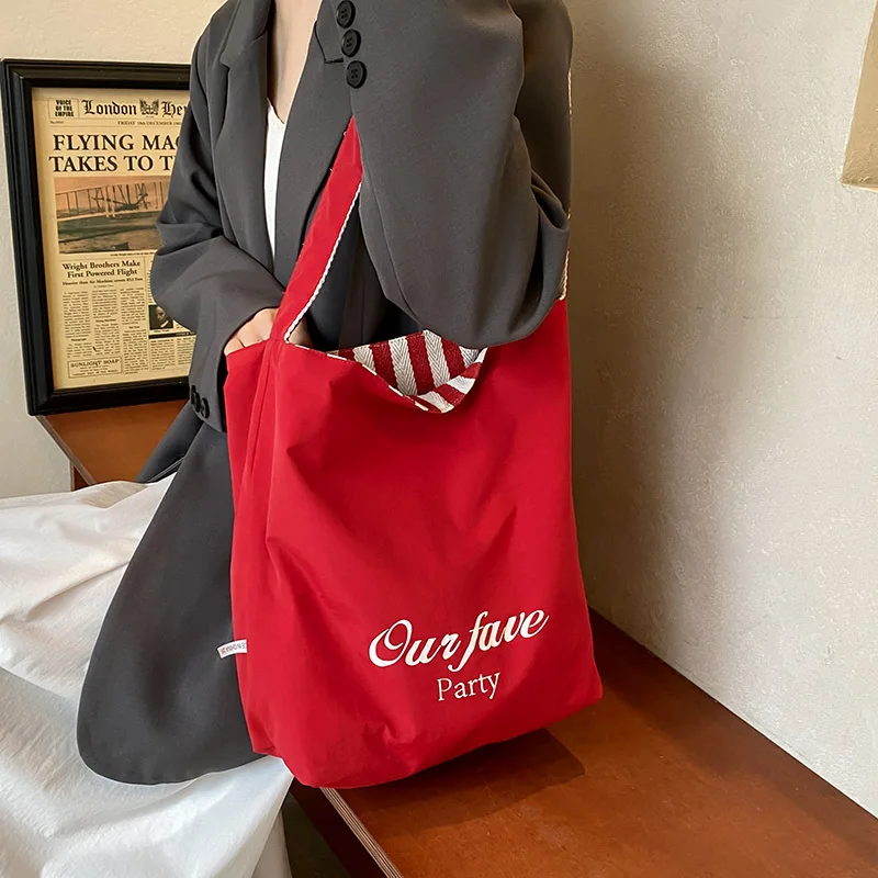 Полосатая холщовая сумка, новая корейская сумка-тоут Ins, повседневная сумка, большая сумка на одно плечо, сумка для покупок