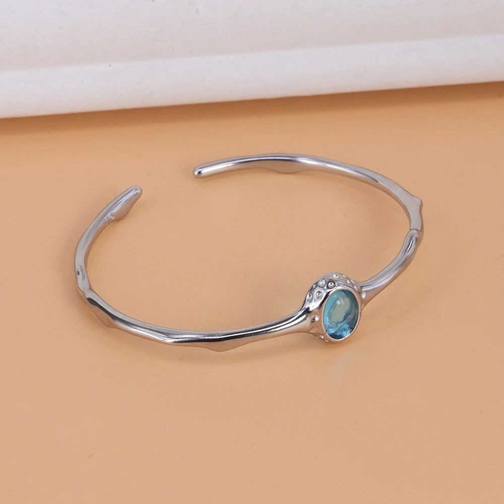 VENTFILLE-Pulseras de cristal azul para mujer, de Plata de Ley 925, rama Irregular a la moda, joyería versátil, regalo de fiesta, venta al por mayor