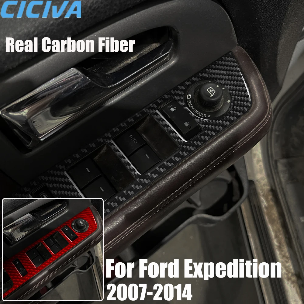Real Carbon Fiber Car Accessories Front Window Lift Trim Cover Soft Sticker For Ford Expedition 2007 08 09 10 11 12 13 2014