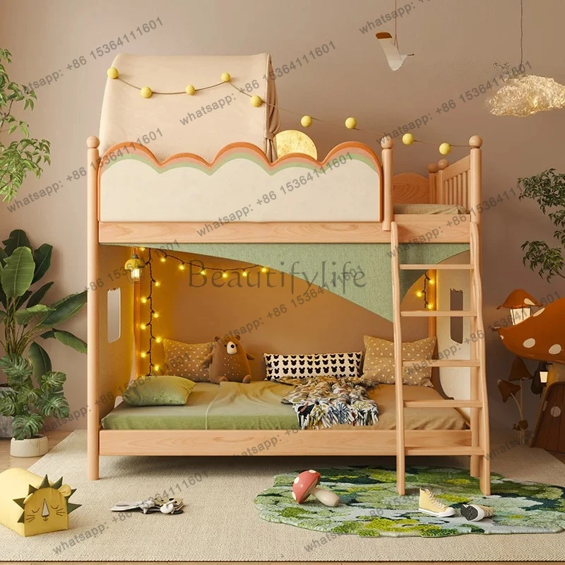 

Upper and lower bunk with slide High and low bed Tree house Mother Bunk bed Solid wood Boy Girl Children's bed