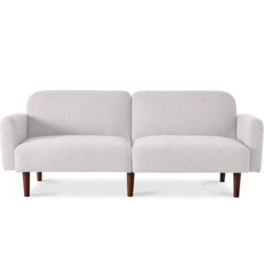 

77" Mid Century Modern Boucle Loveseat Sofa, Couch, Convertible Sofa Sleeper Bed w/Real Wood, Removable Armrest - Frost Gray