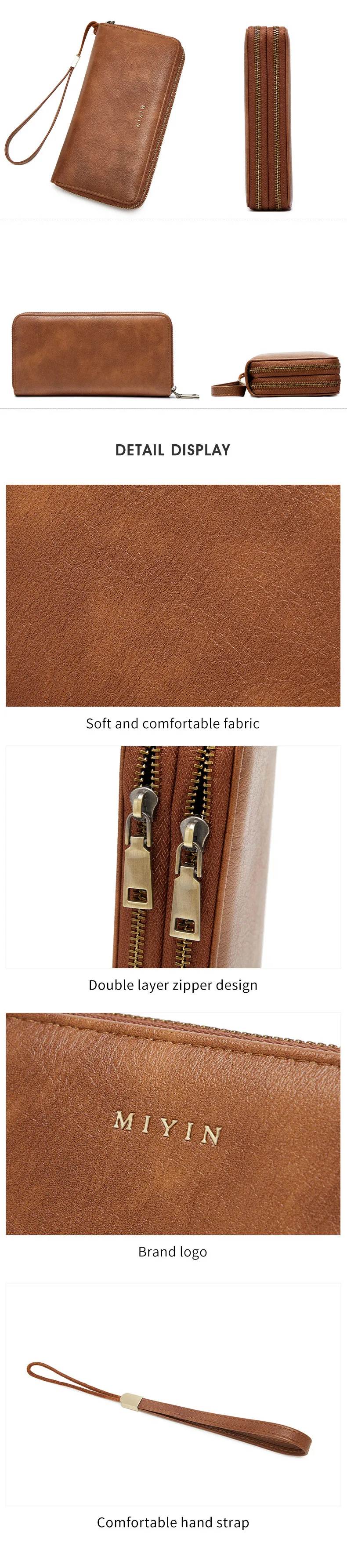 MIYIN Damen-Geldbörse, RFID-Abschirmung, Doppelreißverschluss, Damen-Clutch, Retro, minimalistisch, multifunktional, mit mehreren Kartenfächern, Kartenhalter – Detail 10