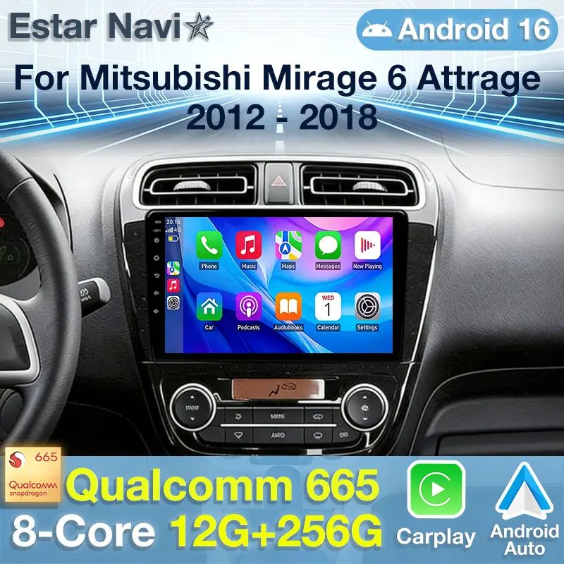 Android 16 For Mitsubishi Mirage 6 Attrage 2012 - 2018 Car Radio Multimedia Video Player Navigation GPS Wireless Carplay 5G WIFI