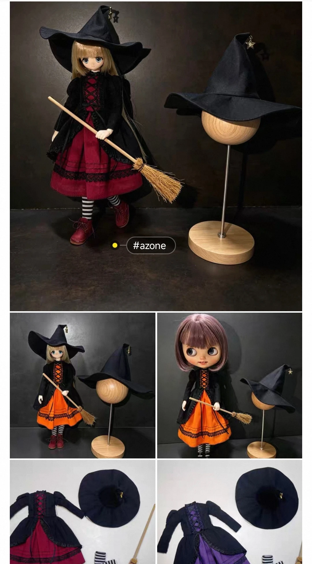 Dula Doll Clothes Pointed Hat Witch Outfit for Blythe Landazz Landoudou Azone Ob24 Ob22 Doll
