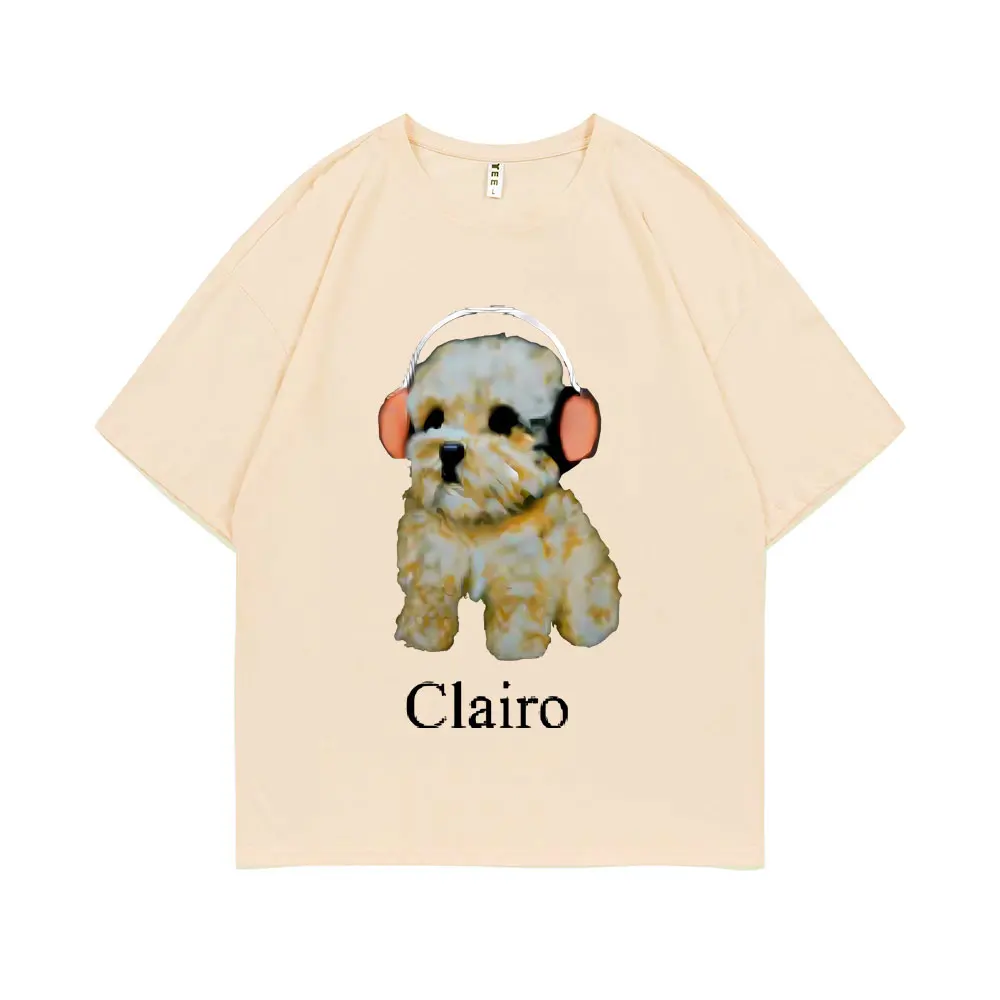 Clairo Hund Welpen Kopfhörer Grafik druck T-Shirt Sommer männliche Mode übergroße Streetwear Männer Frauen niedlichen Kawaii T-Shirt Tops