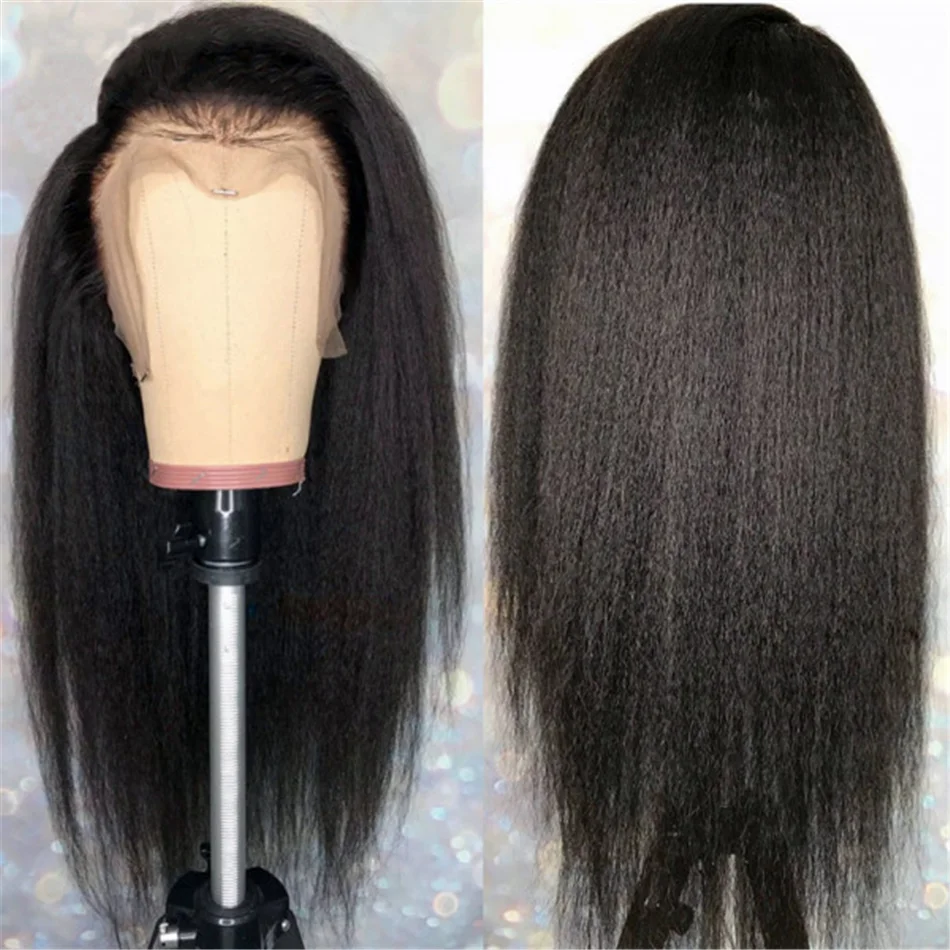

13x4 Yaki Lace Front Wig Glueless Kinky Straight Lace Frontal Wig 100% Human Hair 4C Edges Wig Curly Human Hair Wigs Pre Pluced