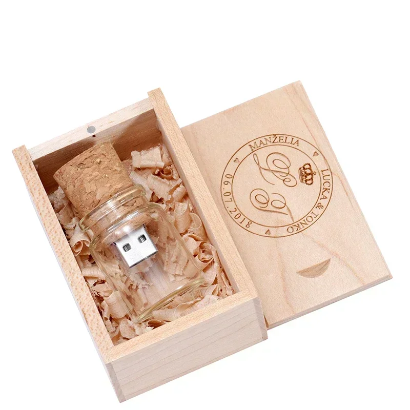 JASTER-Pendrive USB 2,0 con botella de cristal, unidad Flash de corcho, 4GB, 8GB, 16GB, 32GB, 64GB, 128GB, regalo de boda, lote de 5 unidades