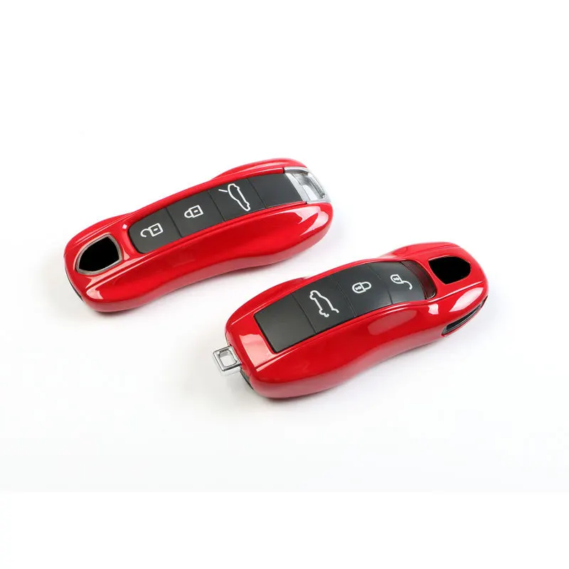 Car Key Case Fob Shell Cover Carmine Red Color For Porsche 911 718 Panamera Cayenne Macan Remote Control Key Replace Accessories