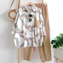Vrouwen Trainingspak Twee Delige Set 2022 Zomer Katoen Linnen Casual Losse Effen Blouse T-shirt Wijde Pijpen Broek Pak Outfits 2 delige Set