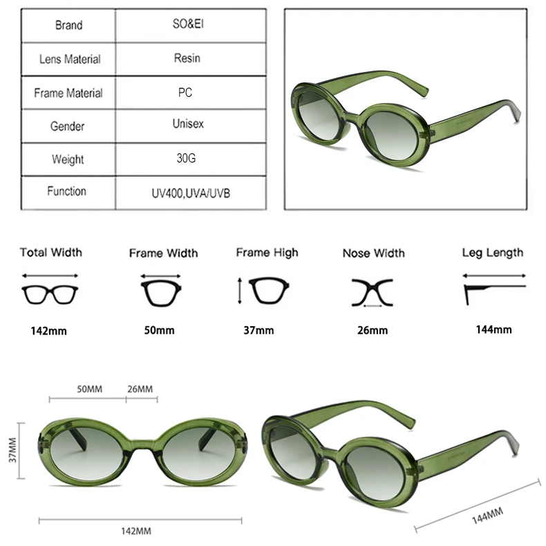SO&EI Neue Ovale Gelee Farbe Frauen Sonnenbrille Mode Gelb Grün Shades UV400 Männer Trend Gradienten Sonnenbrille – Detail 5