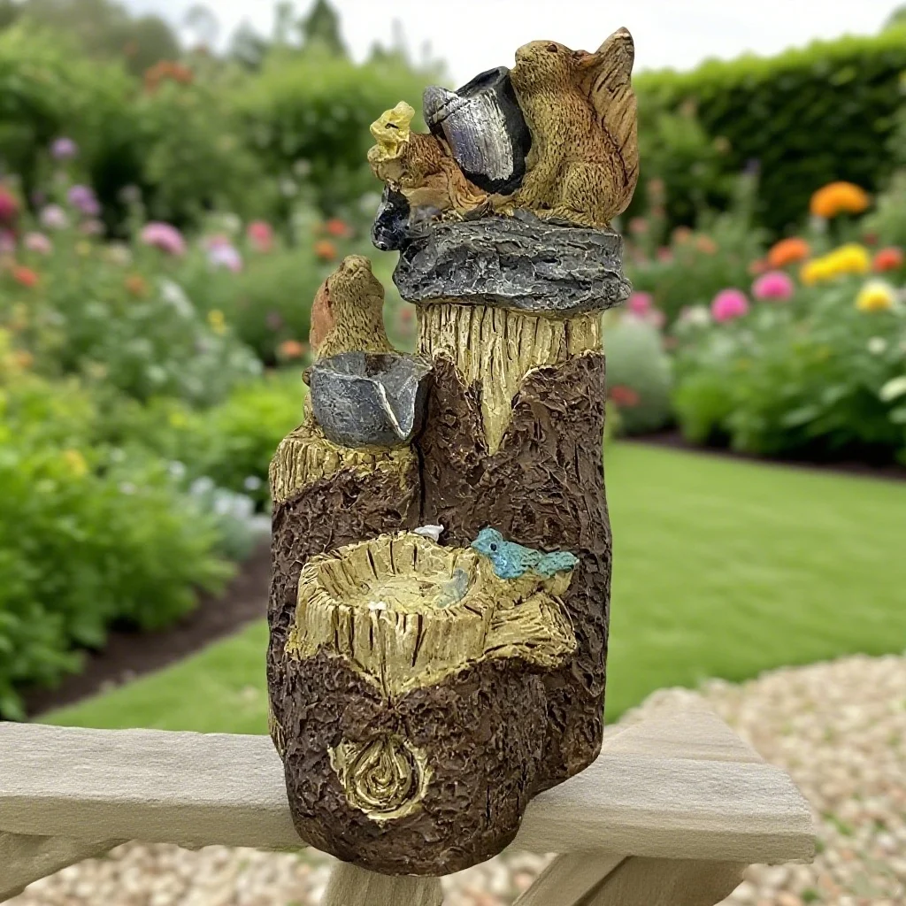 

Фонтан с белкой, орнамент, животные, семейное купание, терраса, украшение из смолы, светящееся украшение, семейный патио, садовый декор