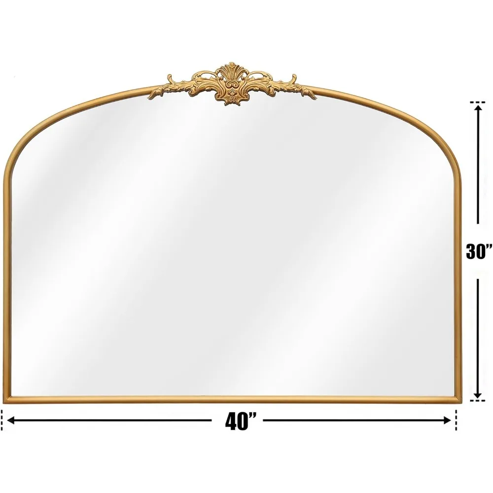 مرايا كبيرة مثبتة على الحائط ، مرآة مقوسة ، طراز عتيق ، ذهبي ، تقليدي ، مزخرف ، باروك ، عتيق ، لامع ، 40 بوصة × 30 بوصة