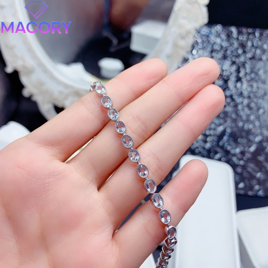 925 sterling silver certified natural aquamarine bracelet luxury female jewelry female bracelet free shipping new wholesale