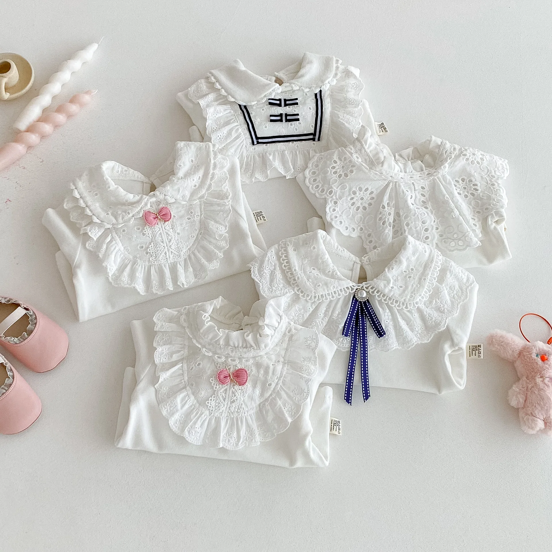 Newborn Clothes 2025 Autumn New Baby Girl's One Piece Clothes Long-sleeved Doll Lace Collar Climbing Clothes