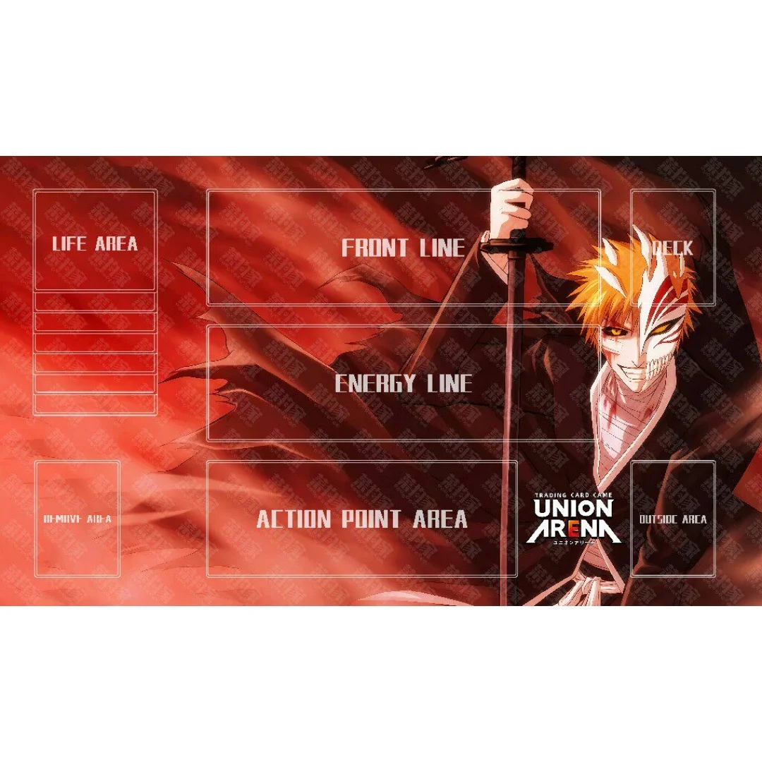 

600x350mm Union Arena Card Grid BLEACH Theme Trading Card Playmat Kurosaki Ichigo2mmStitched Edge Rubber Board Game Card Mat Toy